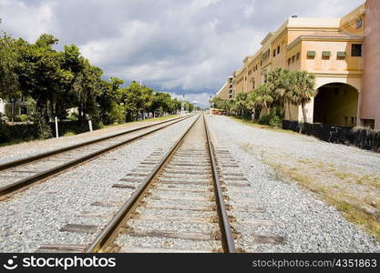 Building along a railroad track