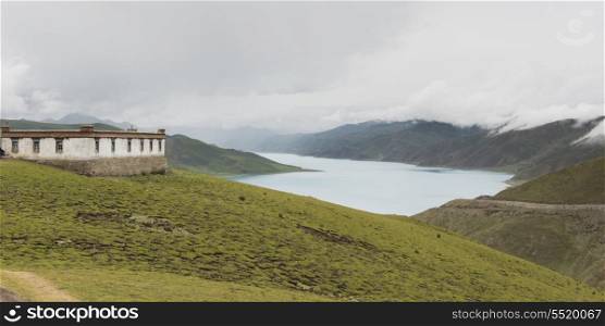 Building along Yamdrok Lake, Nagarze, Shannan, Tibet, China
