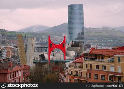 building architecture and cityscape in Bilbao city Spain