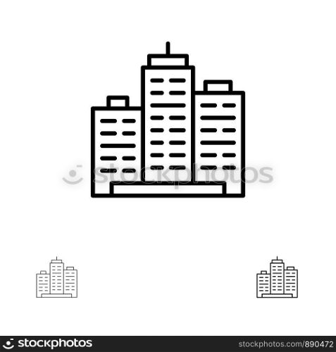 Building, Architecture, Business, Estate, Office, Property, Real Bold and thin black line icon set