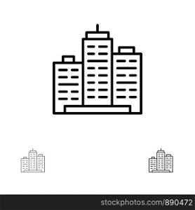 Building, Architecture, Business, Estate, Office, Property, Real Bold and thin black line icon set