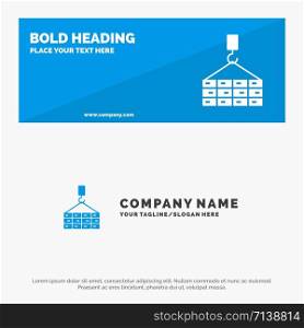 Building, Cargo, Construction, Crane SOlid Icon Website Banner and Business Logo Template