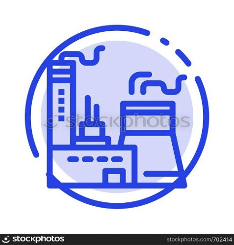 Building, Construction, Factory, Industry Blue Dotted Line Line Icon