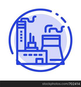Building, Construction, Factory, Industry Blue Dotted Line Line Icon