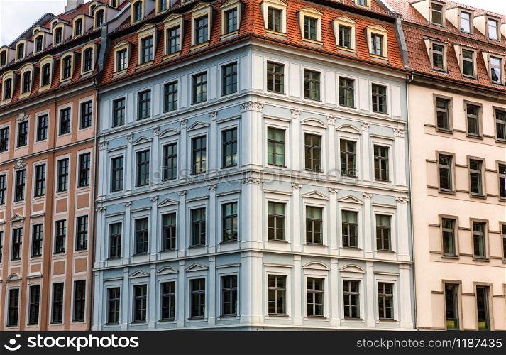 Building facade, ancient architecture, old European town. Summer tourism and travels, famous europe landmark, popular places and streets. Building facade, ancient architecture, Europe