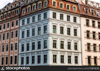 Building facade, ancient architecture, old European town. Summer tourism and travels, famous europe landmark, popular places and streets. Building facade, ancient architecture, Europe