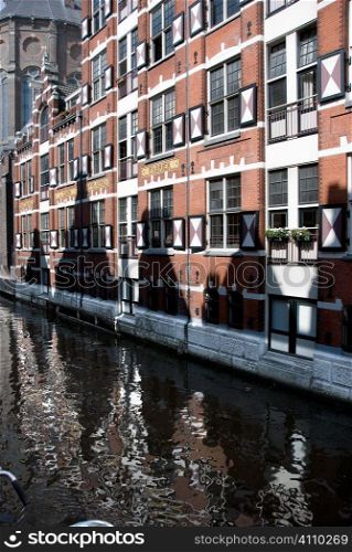 Building facades beside canal in Amsterdam, Holland