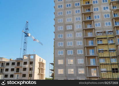 Building house and crane on sky. Element of design.