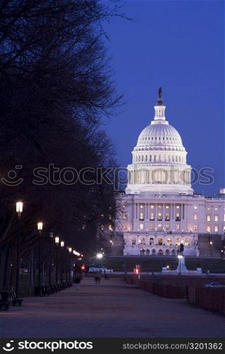 Building lit up at dusk, Capitol Building, Washington DC, USA