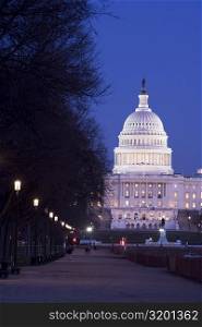 Building lit up at dusk, Capitol Building, Washington DC, USA