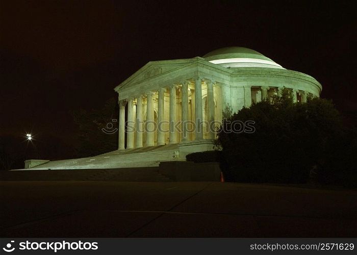 Building lit up at night, Jefferson Memorial, Washington DC, USA