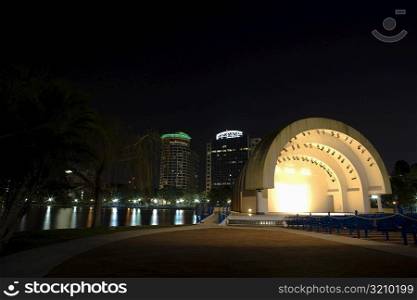 Building lit up at night, Orlando, Florida, USA