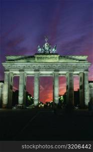 Building lit up at night, Quadriga Statue, Brandenburg Gate, Berlin, Germany
