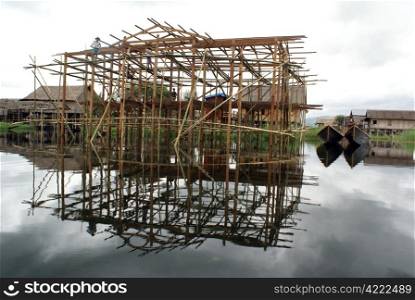 Building new house on the Inle lake, Shan State, Myanmar
