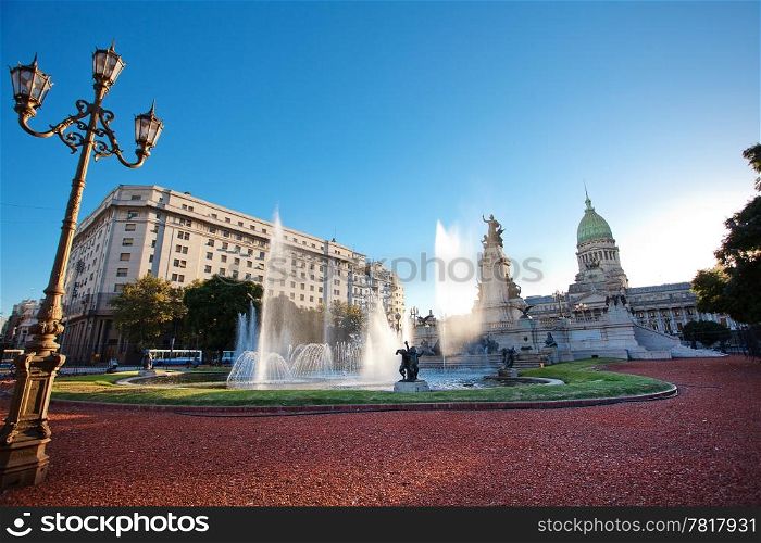 Building of Congress and the fountain in Buenos Aires, Argentina