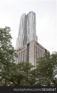 building of Pace university and beekman tower by frank gehry in new york city lower manhattan