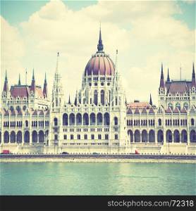 Building of the Parliament in Budapest, Hungary. Retro style filtred image
