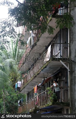 Building on the back street in Yangon, Myanmar