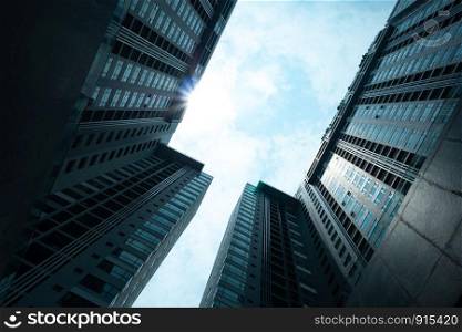 building skyscraper from below in Hong Kong