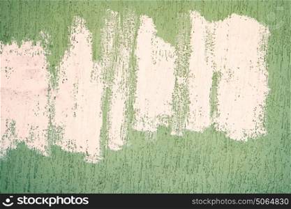 Building wall covered with green stucco and chaotic white paint lines on it. Building wall covered with green stucco and chaotic white paint lines on it, blank banner template