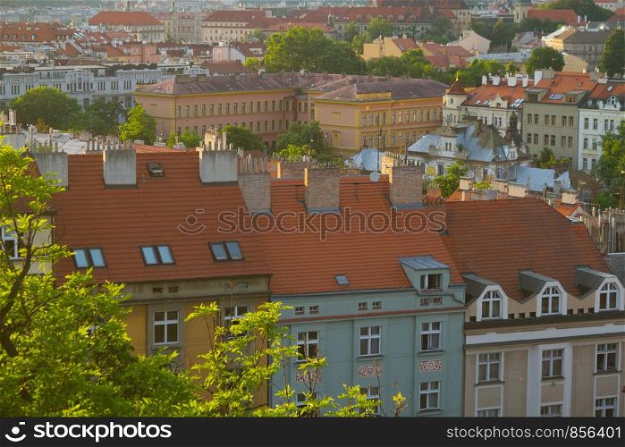 building with red roof in Prague, Chezh Republic
