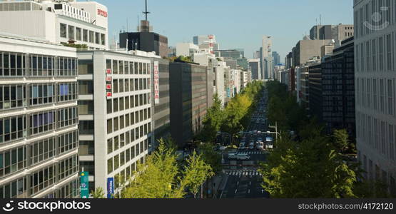 Buildings along a road in Osaka, Japan