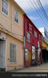 Buildings along a street, Puerto Natales, Patagonia, Chile