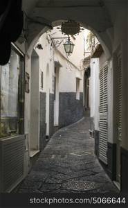 Buildings along narrow alley, Capri, Campania, Italy