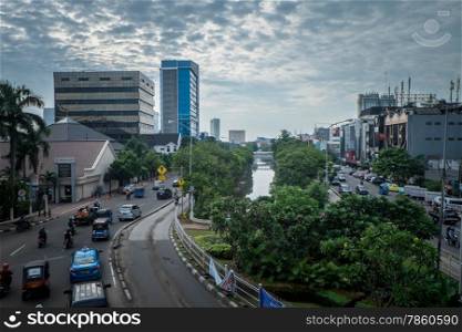Buildings along the river in Indonesian capital