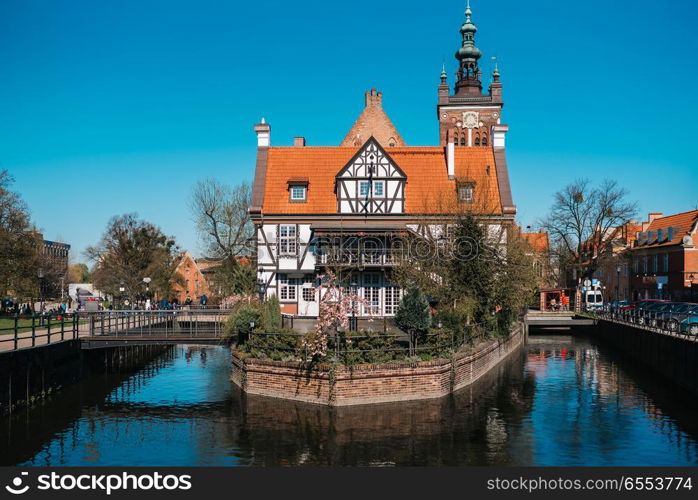 buildings and architectural elements of the tourist and historical part of Gdansk Poland