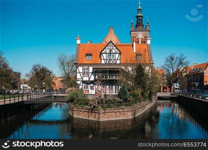 buildings and architectural elements of the tourist and historical part of Gdansk Poland
