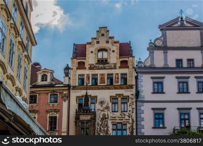Buildings and houses in the historical center of Prague