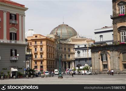 Buildings at a town square, Galleria Umberto I, Royal Palace of Turin, Piazza del Plebiscito, Naples, Naples Province, Campania, Italy