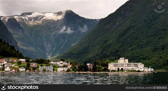Buildings at the fjord side, Balestrand, Sognefjord, Norway