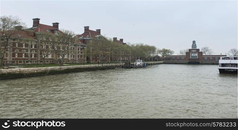 Buildings at the waterfront, Ellis Island, Jersey City, New York State, USA