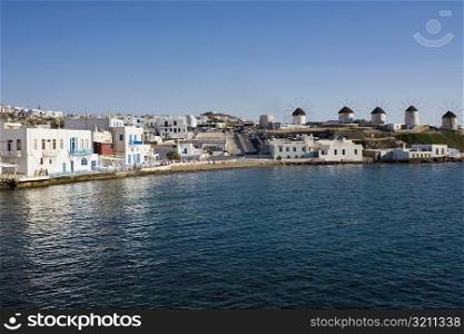 Buildings at the waterfront, Mykonos, Cyclades Islands, Greece