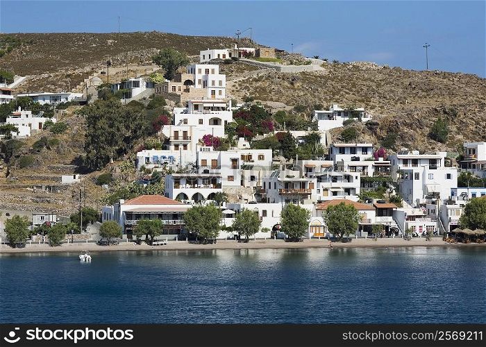 Buildings at the waterfront, Skala, Patmos, Dodecanese Islands, Greece