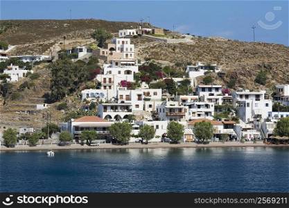 Buildings at the waterfront, Skala, Patmos, Dodecanese Islands, Greece