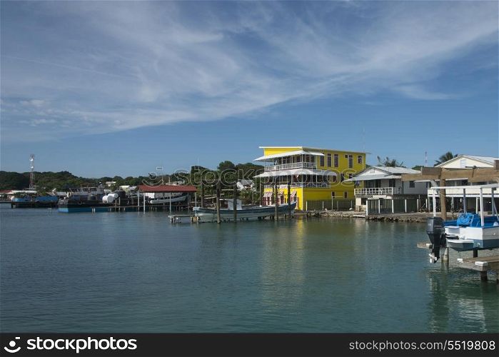 Buildings at the waterfront, Utila, Bay Islands, Honduras