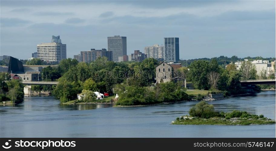 Buildings at the waterfront, Victoria Island, Ottawa River, Ottawa, Ontario, Canada