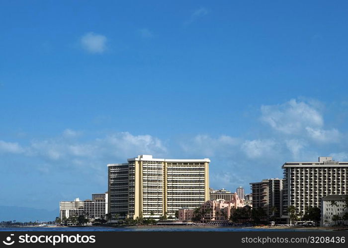 Buildings at the waterfront, Waikiki Beach, Honolulu, Oahu, Hawaii Islands, USA