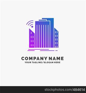 Buildings, city, sensor, smart, urban Purple Business Logo Template. Place for Tagline.. Vector EPS10 Abstract Template background