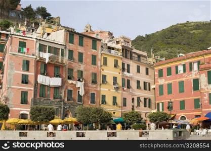Buildings in a town, Piazza Marconi, Italian Riviera, Cinque Terre National Park, Vernazza, La Spezia, Liguria, Italy