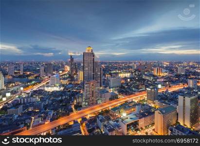 Buildings in Bangkok at sunset, Skyline, Thailand