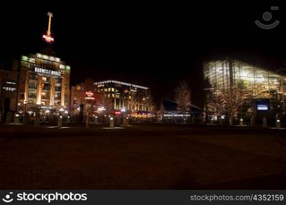 Buildings lit up at night, Baltimore, Maryland, USA