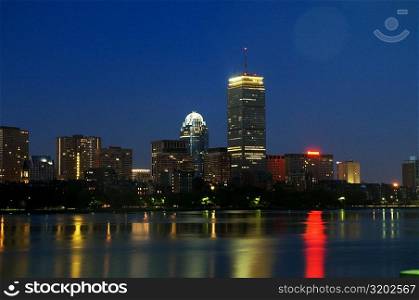 Buildings lit up at night, Charles River, Boston, Massachusetts, USA