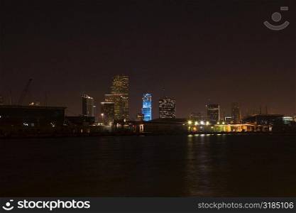 Buildings lit up at night, Miami, Florida, USA