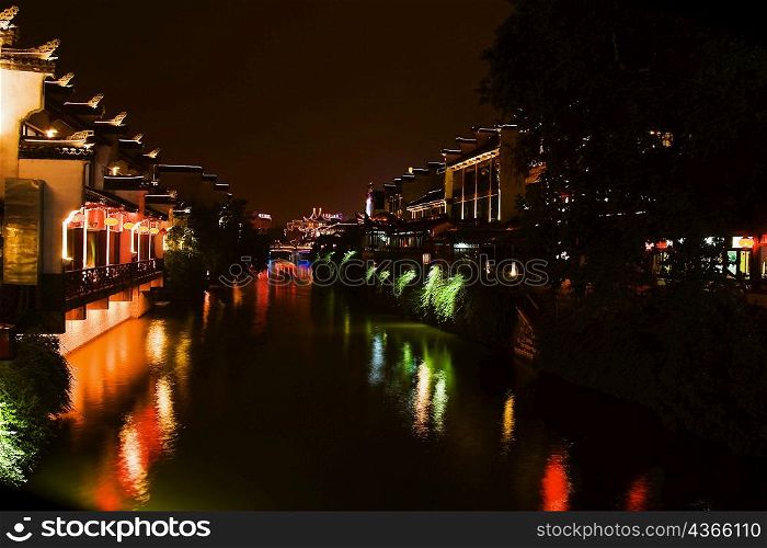 Buildings lit up at night, Nanjing, Jiangsu Province, China