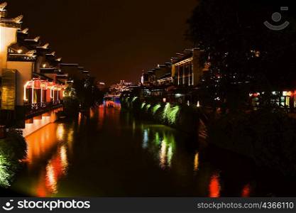 Buildings lit up at night, Nanjing, Jiangsu Province, China
