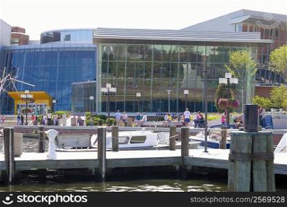 Buildings near a dock, Maryland Science Center, Baltimore, Maryland, USA